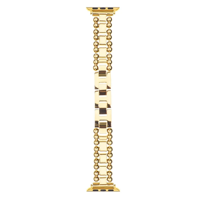 Watch Band for Apple Watch Series 10 9 8 7 SE 6 5 4 3 2 1 42mm 41mm 40mm 38mm Side Beads Stainless Steel Wrist Strap - Gold