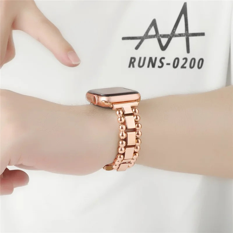 Armband für Apple Watch Series 10 9 8 7 SE 6 5 4 3 2 1 42mm 41mm 40mm 38mm Seitenperlen Edelstahlarmband - Roségold