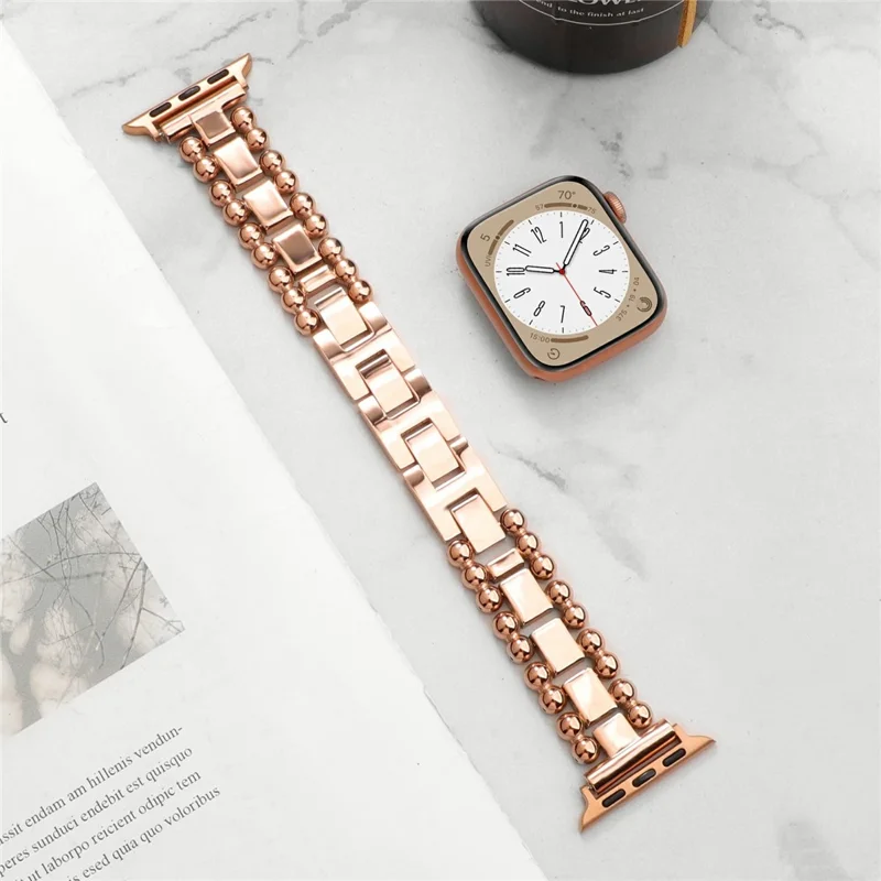 Armband für Apple Watch Series 10 9 8 7 SE 6 5 4 3 2 1 42mm 41mm 40mm 38mm Seitenperlen Edelstahlarmband - Roségold