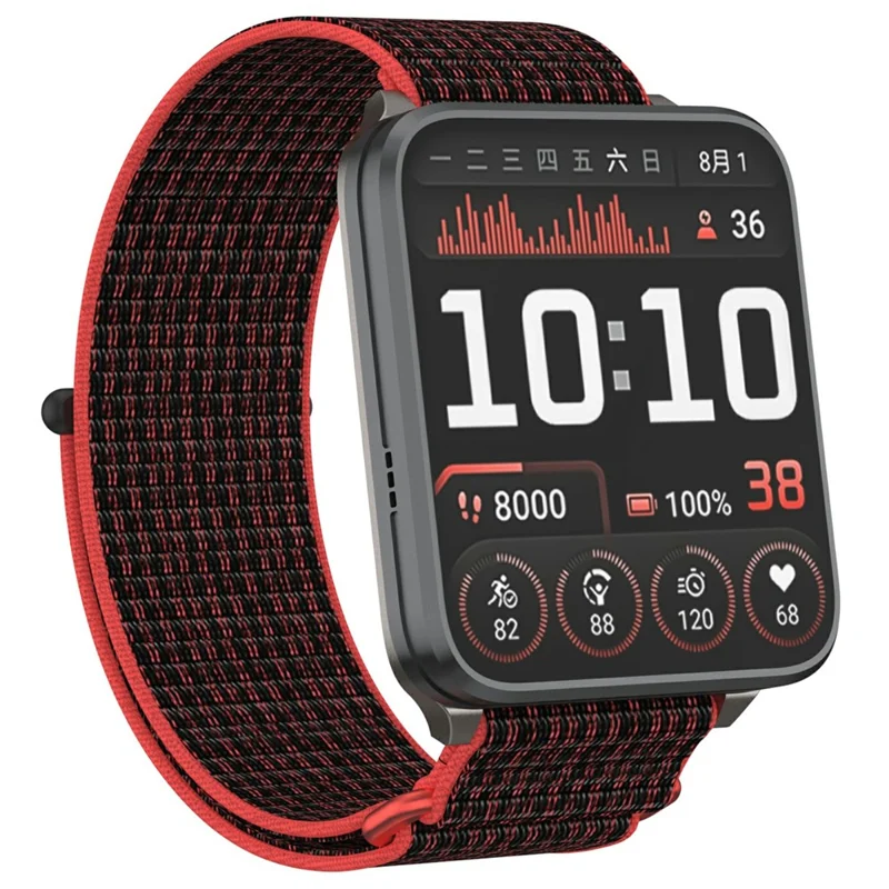 For Garmin Venu X1 Wrist Strap Magic Tape Nylon Loop Watch Band with Metal Ring - Red / Black