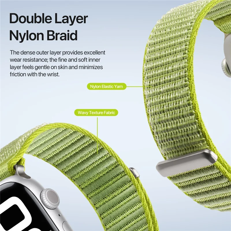 DUX DUCIS YE Series Watch Band For Apple Watch Series 10 9 8 7 SE 6 5 4 3 2 1 42mm 41mm 40mm 38mm Nylon Braided Loop Wrist Strap - Green