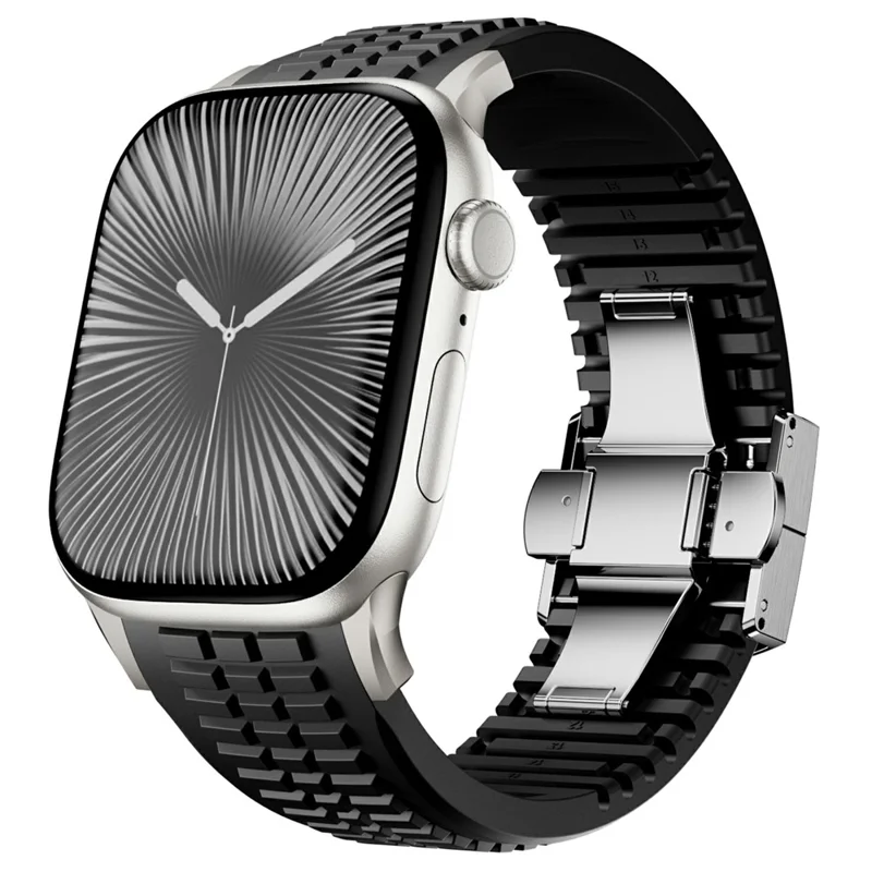 Watch Strap for Apple Watch Series 10 Ultra 9 8 7 SE 6 5 4 3 2 1 46mm 49mm 45mm 44mm 42mm Folding Buckle Silicone Band - Titanium / Black