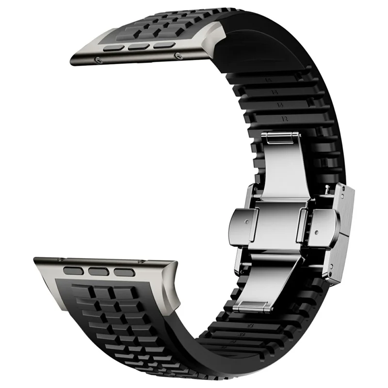 Watch Strap for Apple Watch Series 10 Ultra 9 8 7 SE 6 5 4 3 2 1 46mm 49mm 45mm 44mm 42mm Folding Buckle Silicone Band - Titanium / Black