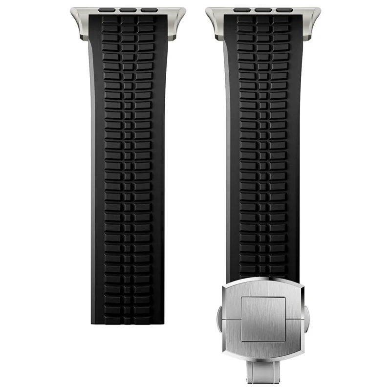 Watch Strap for Apple Watch Series 10 Ultra 9 8 7 SE 6 5 4 3 2 1 46mm 49mm 45mm 44mm 42mm Folding Buckle Silicone Band - Titanium / Black