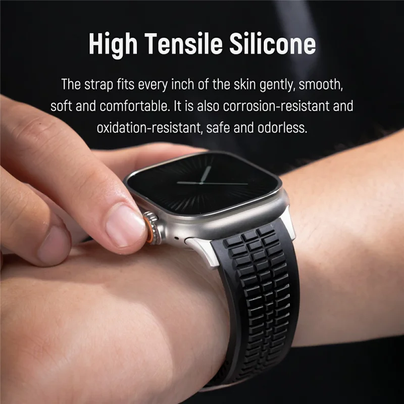 Watch Strap for Apple Watch Series 10 Ultra 9 8 7 SE 6 5 4 3 2 1 46mm 49mm 45mm 44mm 42mm Folding Buckle Silicone Band - Titanium / Black