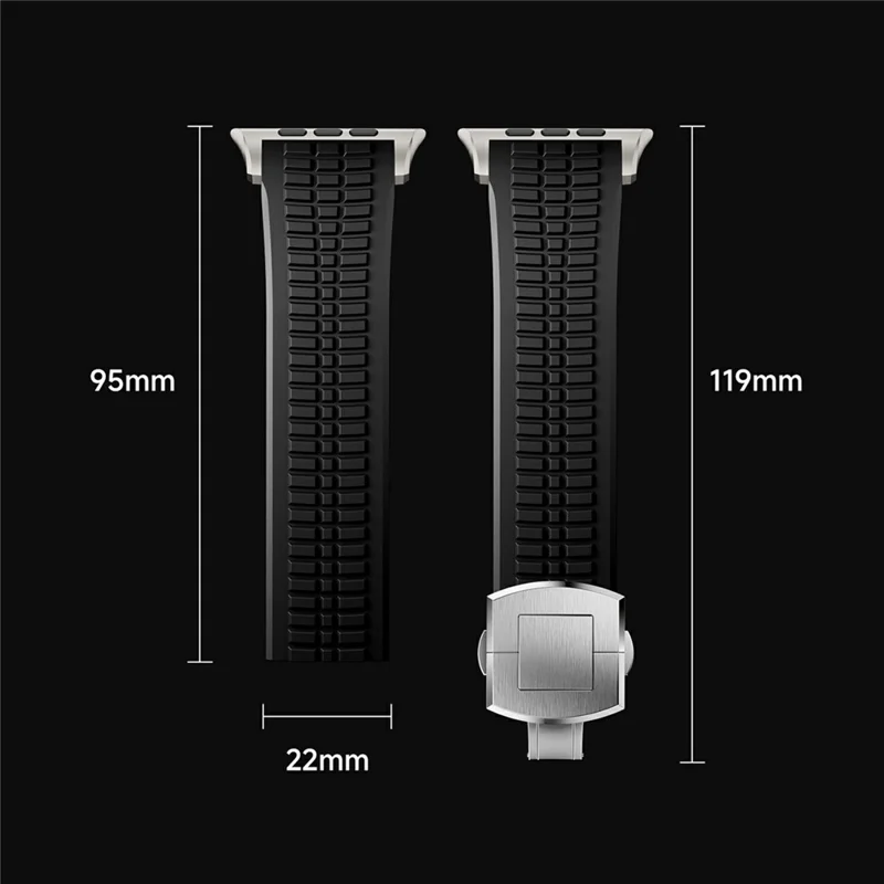 Watch Strap for Apple Watch Series 10 Ultra 9 8 7 SE 6 5 4 3 2 1 46mm 49mm 45mm 44mm 42mm Folding Buckle Silicone Band - Titanium / Black
