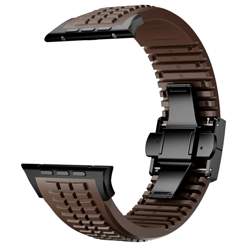 Watch Strap for Apple Watch Series 10 Ultra 9 8 7 SE 6 5 4 3 2 1 46mm 49mm 45mm 44mm 42mm Folding Buckle Silicone Band - Black / Coffee