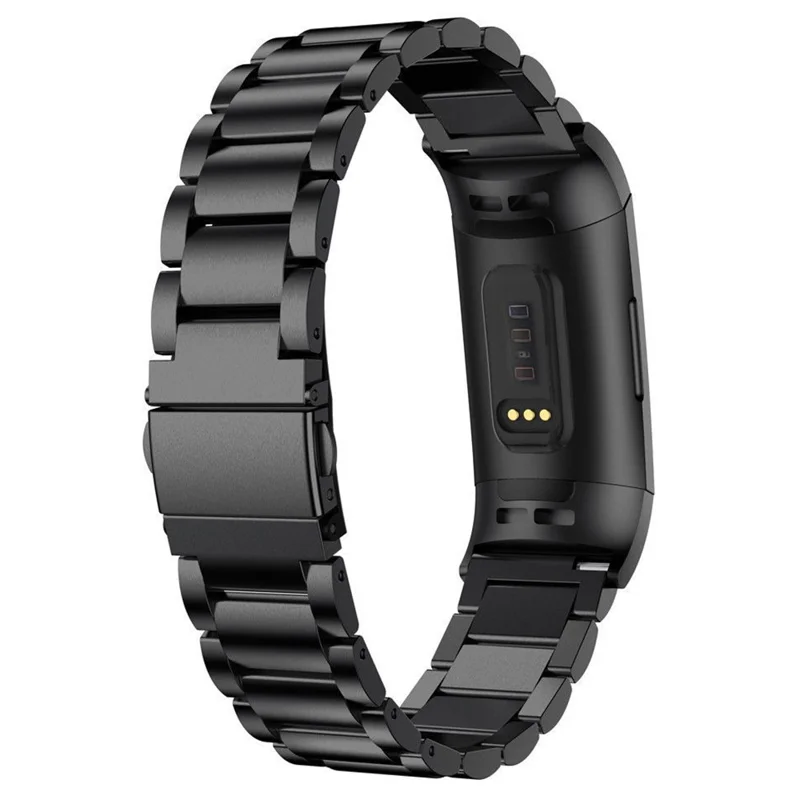 Watch Band for Fitbit Charge 4 / 3 Titanium Alloy 3-Bead Wrist Strap - Black