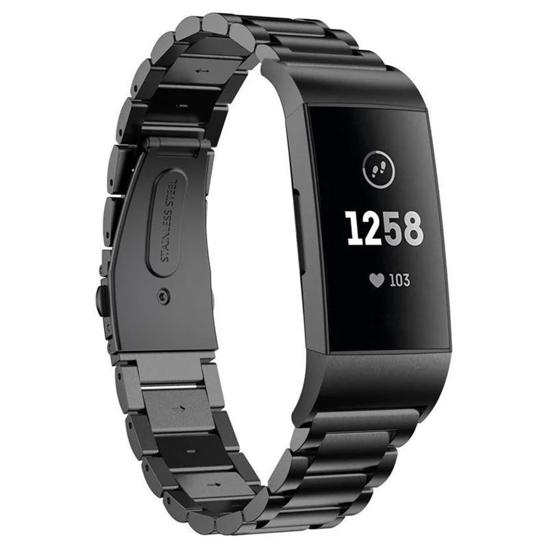 Watch Band for Fitbit Charge 4 / 3 Titanium Alloy 3-Bead Wrist Strap - Black