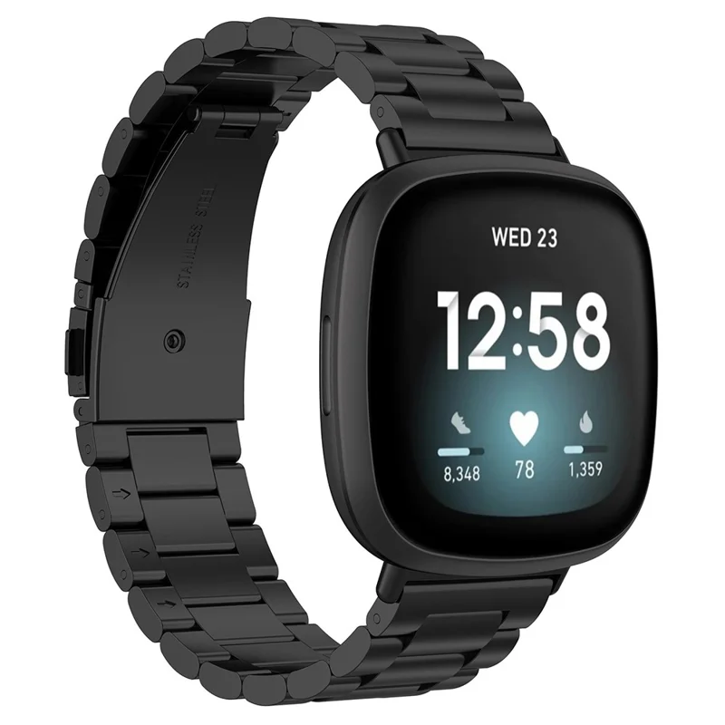 Watch Band for Fitbit Versa 4 / 3 / Sense 2 / Sense Titanium Alloy 3-Bead Wrist Strap - Black