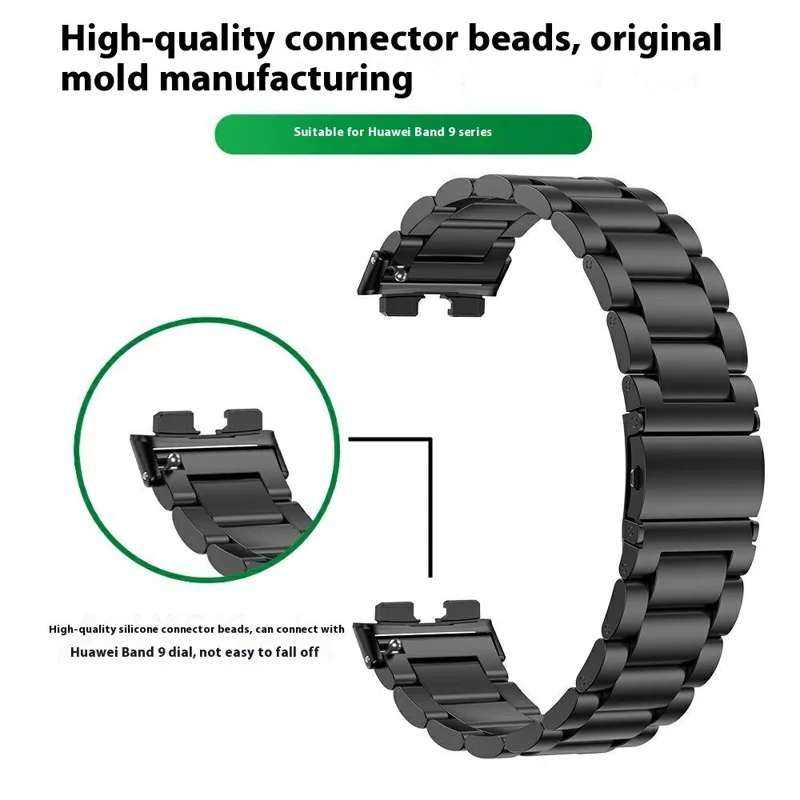 Cinturino per Huawei Band 10 / 9 / 8 in Lega di Titanio a 3 Maglie - Nero