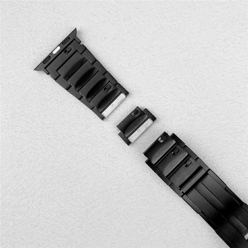 Watch Band For Apple Watch Series 10 Ultra 9 8 7 SE 6 5 4 3 2 1 46mm 49mm 45mm 44mm 42mm 3-Bead Stainless Steel Quick Release Strap - Black