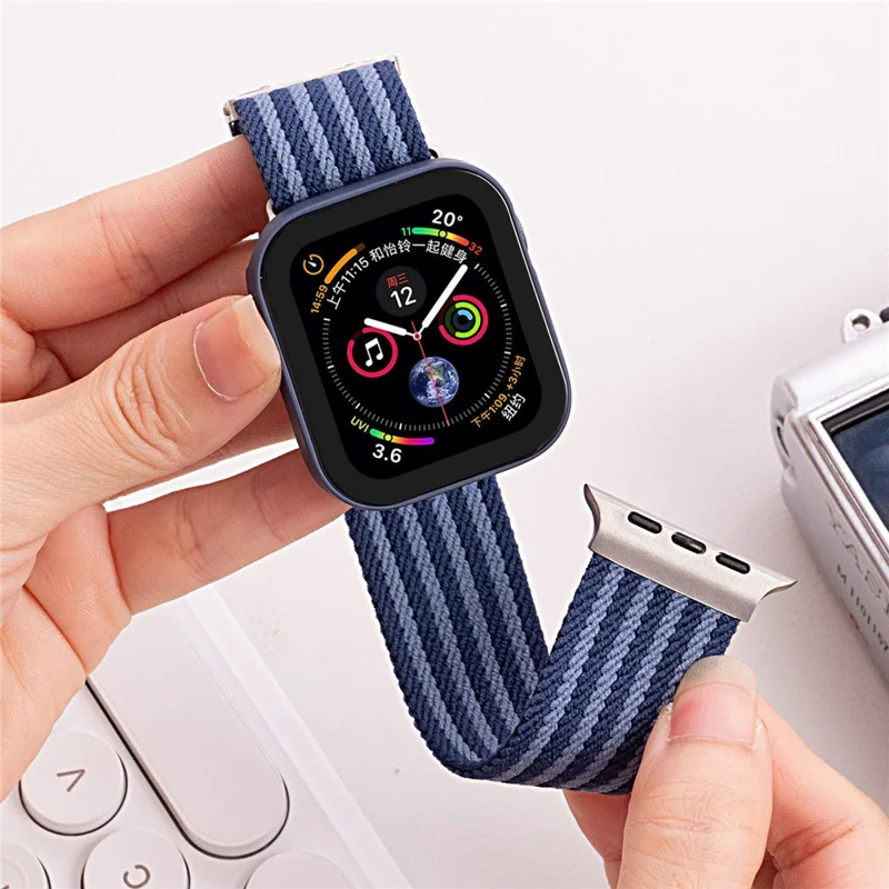 Armband für Apple Watch Series 10 Ultra 9 8 7 SE 6 5 4 3 2 1 46mm 49mm 45mm 44mm 42mm Nylonarmband mit Magnetverschluss - Blau
