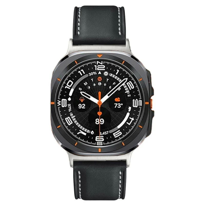 Para Samsung Galaxy Watch Ultra (2025) 47mm / Pulseira de Couro Genuíno de Vaca com Linha de Costura para Watch Ultra 47mm - Preto