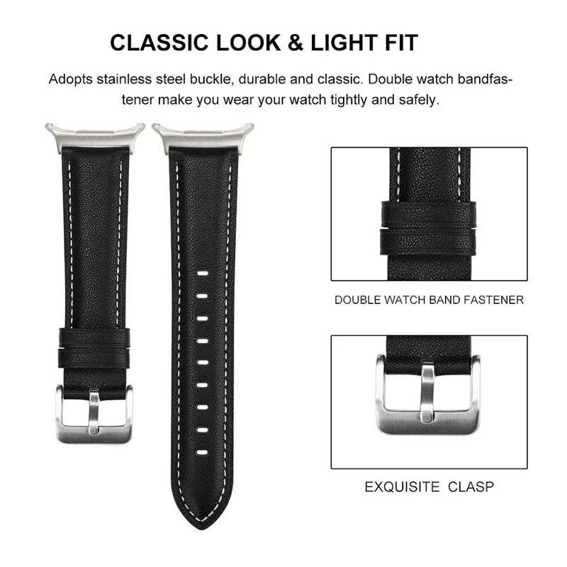 Para Samsung Galaxy Watch Ultra (2025) 47mm / Pulseira de Couro Genuíno de Vaca com Linha de Costura para Watch Ultra 47mm - Preto