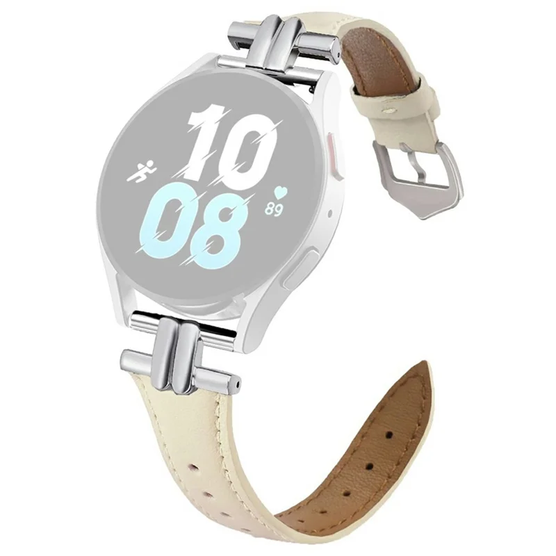 Für Huawei Watch GT 5 46mm / Samsung Galaxy Watch3 45mm Armband 22mm Echtes Kuhledergürtel mit H-Form Verbinder - Beige