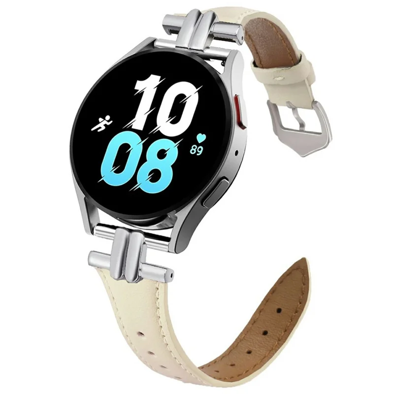 Für Huawei Watch GT 5 46mm / Samsung Galaxy Watch3 45mm Armband 22mm Echtes Kuhledergürtel mit H-Form Verbinder - Beige