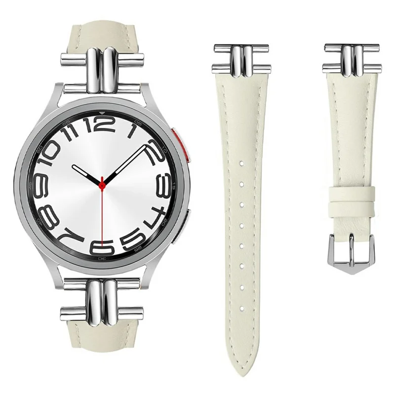 Für Huawei Watch GT 5 46mm / Samsung Galaxy Watch3 45mm Armband 22mm Echtes Kuhledergürtel mit H-Form Verbinder - Beige