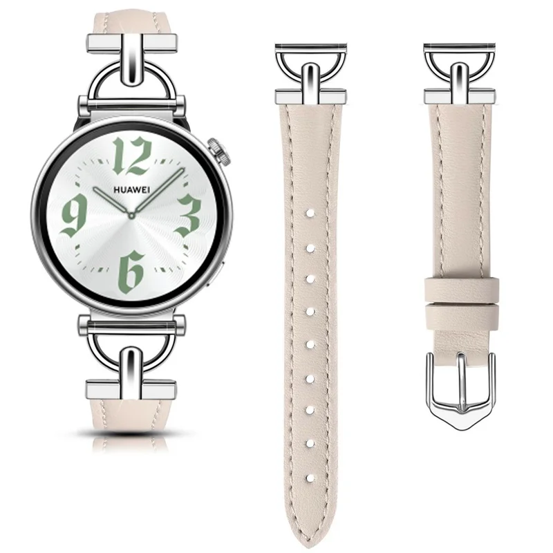 Para Huawei Watch GT 5 46mm / Samsung Galaxy Watch3 45mm Pulseira 22mm de Couro Genuíno de Vaca com Conector em Forma de D - Rosa Claro