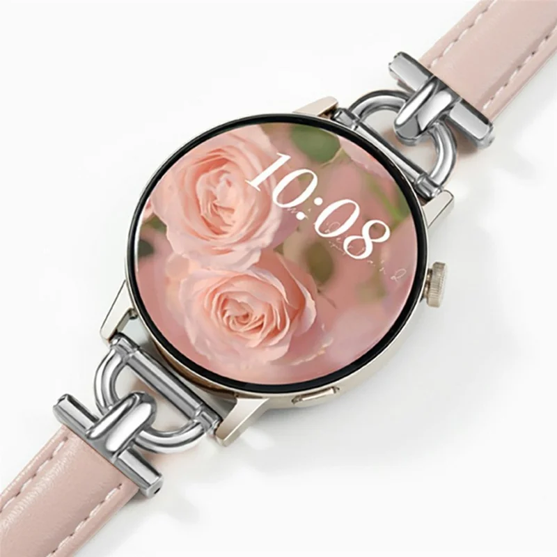 Para Huawei Watch GT 5 46mm / Samsung Galaxy Watch3 45mm Pulseira 22mm de Couro Genuíno de Vaca com Conector em Forma de D - Rosa Claro
