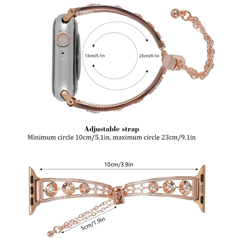 Cinturino per Orologio in Rame per Apple Watch Series 10 Ultra 9 8 7 SE 6 5 4 3 2 1 46mm 49mm 45mm 44mm 42mm con Decorazione in Zircone - Oro Rosa