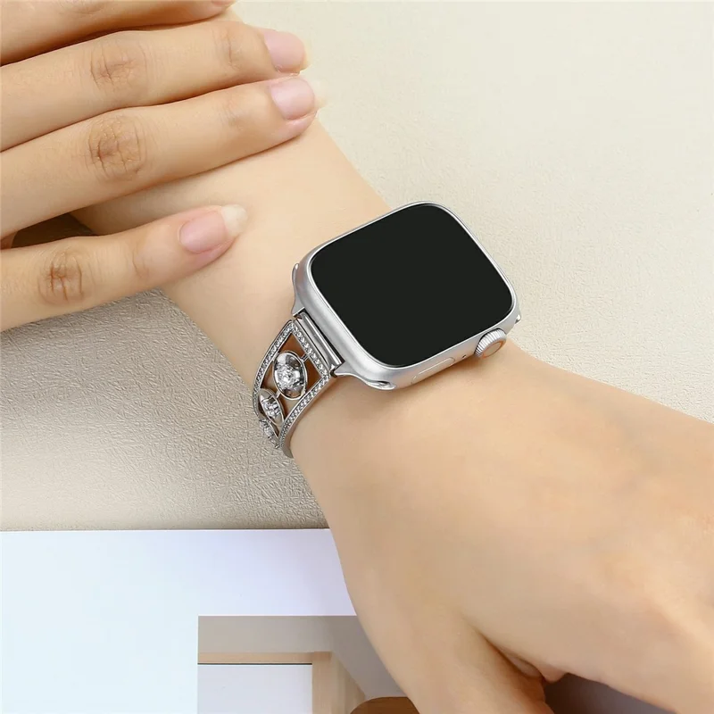Copper Watch Band for Apple Watch Series 10 9 8 7 SE 6 5 4 3 2 1 42mm 41mm 40mm 38mm Zircon Decor Wrist Strap - Rose Gold