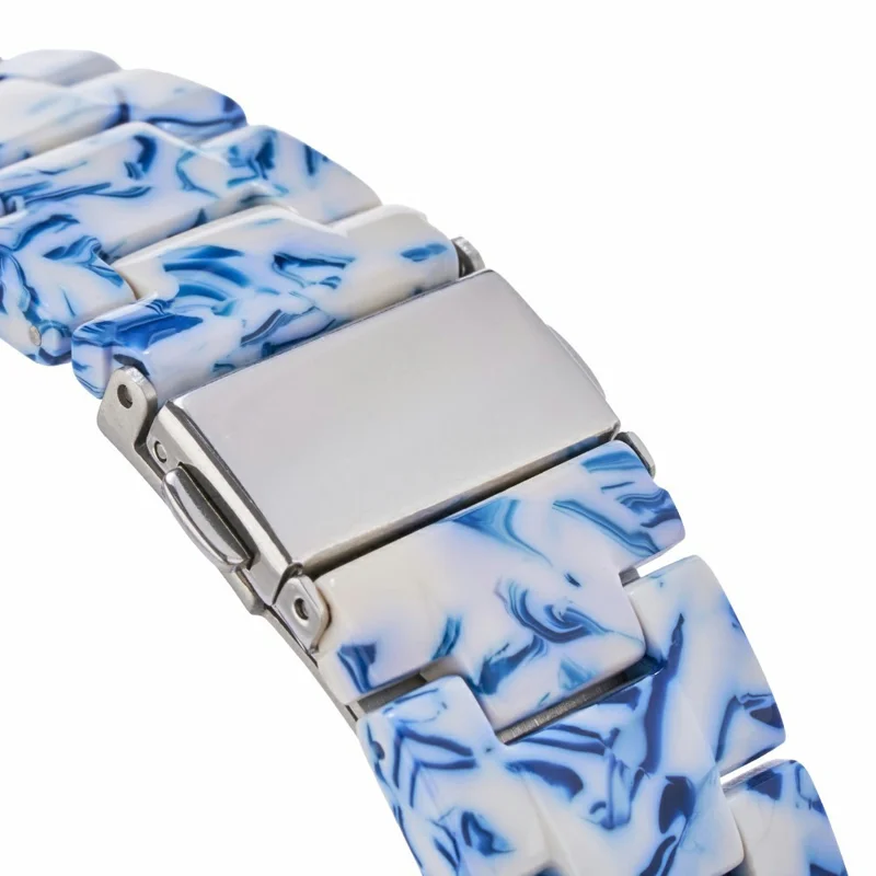 Correa de Reloj de Resina LEMONDA para Apple Watch Series 10 9 8 7 SE 6 5 4 3 2 1 42mm 41mm 40mm 38mm Correa de Muñeca con Hebilla Plegable de 3 Cuentas - Azul Blanco