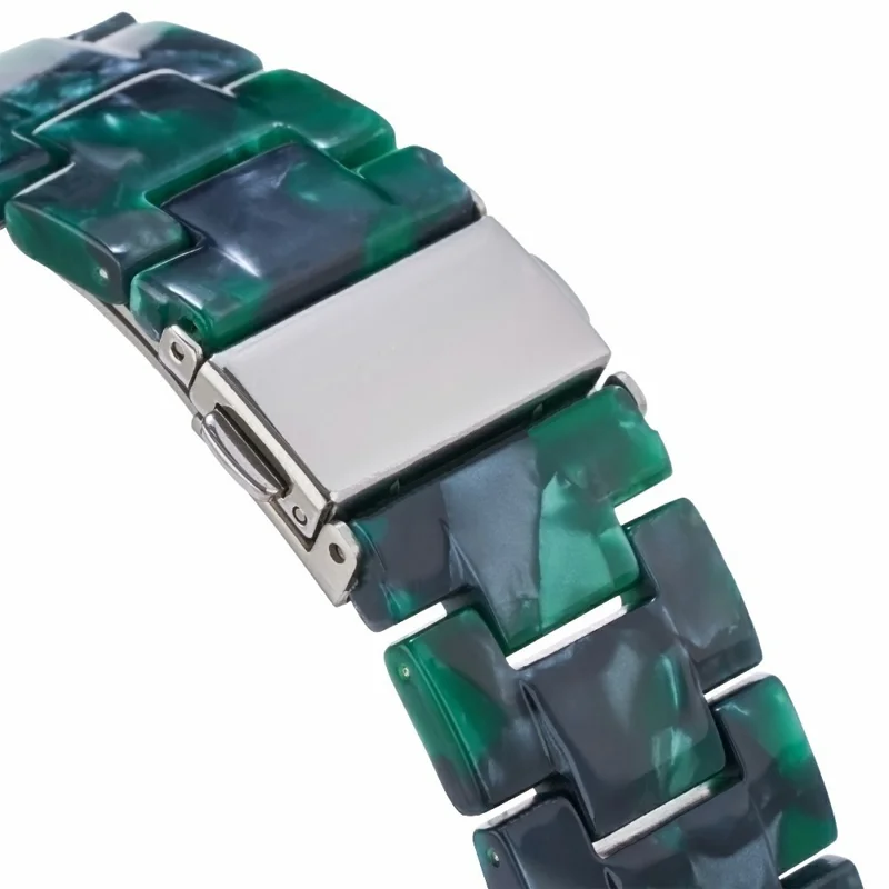 LEMONDA Resin Watch Band for Apple Watch Series 10 9 8 7 SE 6 5 4 3 2 1 42mm 41mm 40mm 38mm 3-Bead Folding Buckle Wrist Strap - Emerald Green