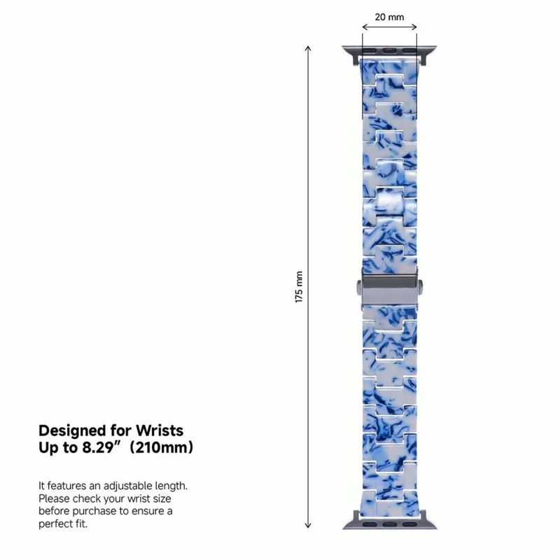 Correa de Resina LEMONDA para Apple Watch Series 10 Ultra 9 8 7 SE 6 5 4 3 2 1 46mm 49mm 45mm 44mm 42mm Pulsera de 3 Cuentas - Azul Blanco