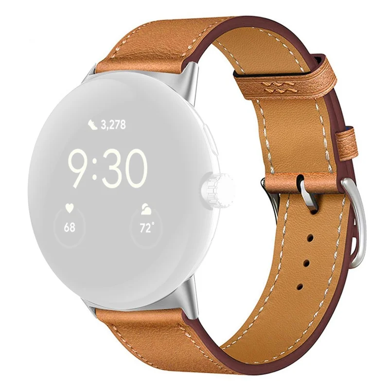Correa de cuero genuino de vaca ajustable para Google Pixel Watch 3 41mm / Watch 2 / Watch - Marrón