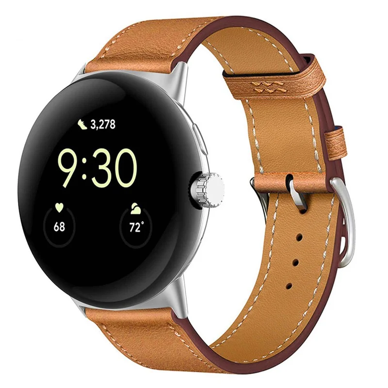 Correa de cuero genuino de vaca ajustable para Google Pixel Watch 3 41mm / Watch 2 / Watch - Marrón