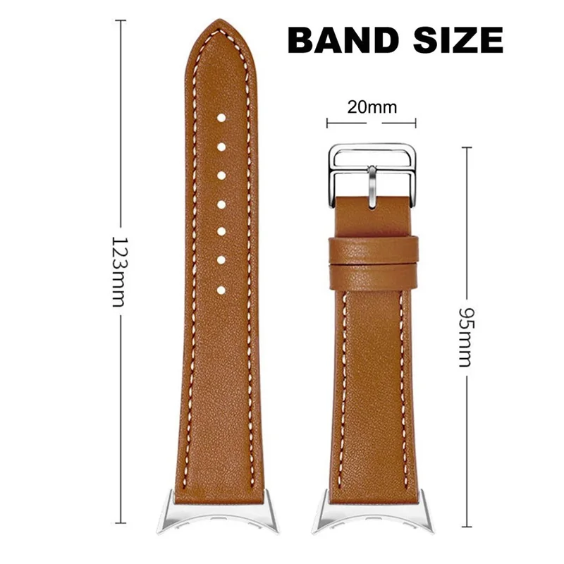 Correa de cuero genuino de vaca ajustable para Google Pixel Watch 3 41mm / Watch 2 / Watch - Marrón