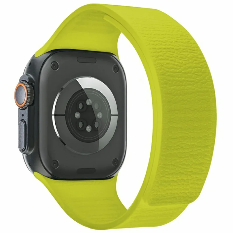 LEMONDA Magnetic Strap for Apple Watch Series 10 9 8 7 SE 6 5 4 3 2 1 42mm 41mm 40mm 38mm Litchi Texture Silicone Watch Band - Fluorescent Green
