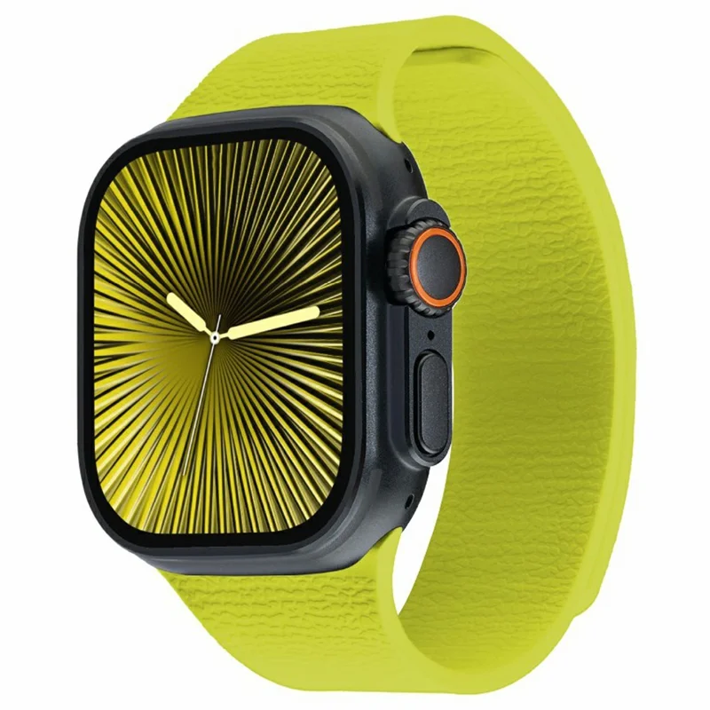 LEMONDA Magnetic Strap for Apple Watch Series 10 9 8 7 SE 6 5 4 3 2 1 42mm 41mm 40mm 38mm Litchi Texture Silicone Watch Band - Fluorescent Green