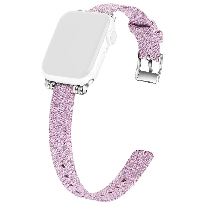 Canvas Woven Watch Strap for Apple Watch Series 10 9 8 7 SE 6 5 4 3 2 1 42mm 41mm 40mm 38mm Adjustable Band - Light Purple