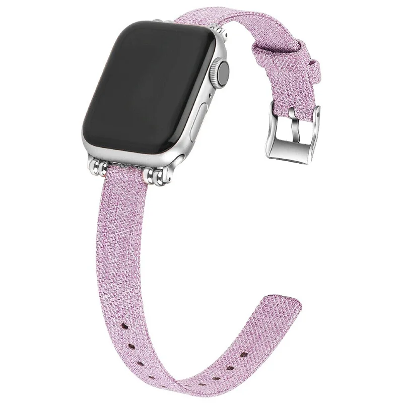 Canvas Woven Watch Strap for Apple Watch Series 10 9 8 7 SE 6 5 4 3 2 1 42mm 41mm 40mm 38mm Adjustable Band - Light Purple
