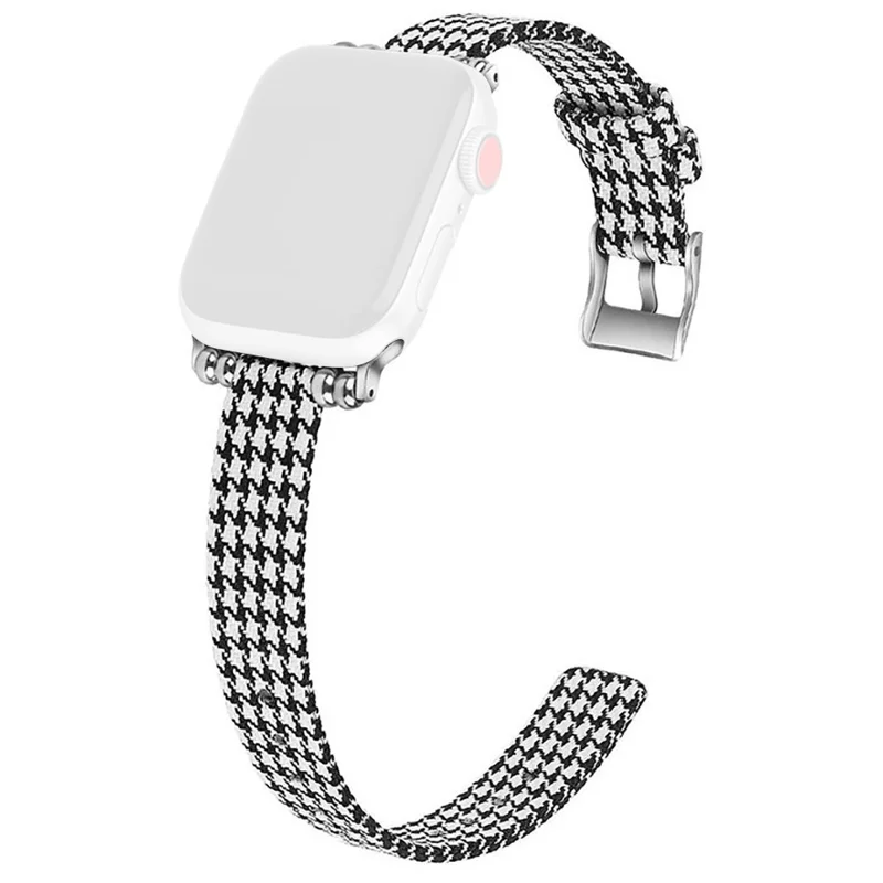 Pulseira de Tecido de Lona para Apple Watch Series 10 Ultra 9 8 7 SE 6 5 4 3 2 1 46mm 49mm 45mm 44mm 42mm Banda Ajustável - Preto / Branco