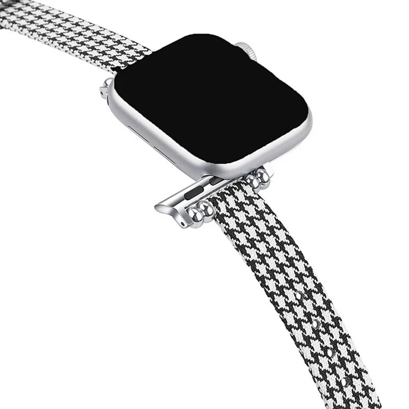 Pulseira de Tecido de Lona para Apple Watch Series 10 Ultra 9 8 7 SE 6 5 4 3 2 1 46mm 49mm 45mm 44mm 42mm Banda Ajustável - Preto / Branco