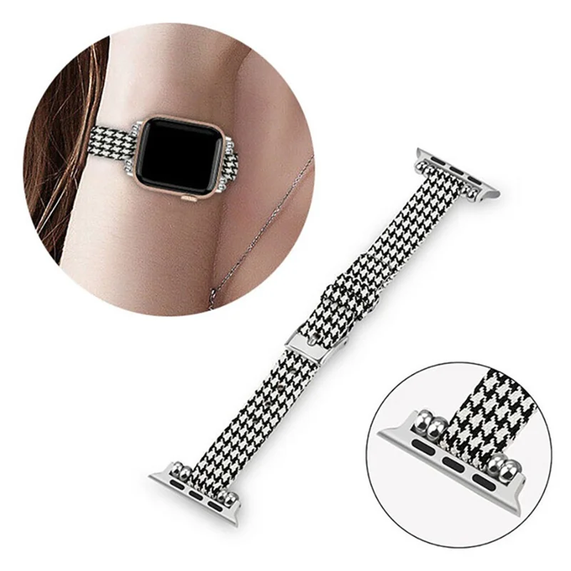Pulseira de Tecido de Lona para Apple Watch Series 10 Ultra 9 8 7 SE 6 5 4 3 2 1 46mm 49mm 45mm 44mm 42mm Banda Ajustável - Preto / Branco