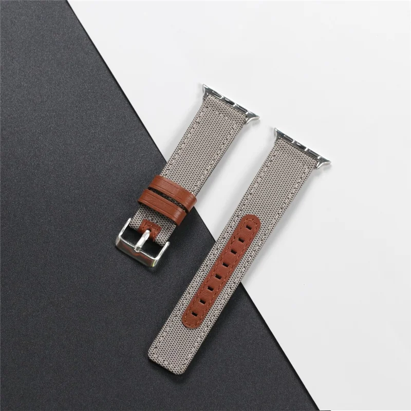Pulseira de Relógio para Apple Watch Series 10 9 8 7 SE 6 5 4 3 2 1 42mm 41mm 40mm 38mm Lona + Couro de Vaca Genuíno - Bege