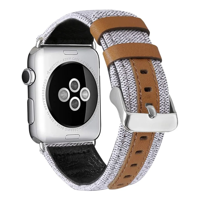 Watch Strap for Apple Watch Series 10 Ultra 9 8 7 SE 6 5 4 3 2 1 46mm 49mm 45mm 44mm 42mm Canvas + Genuine Cow Leather Band - Beige