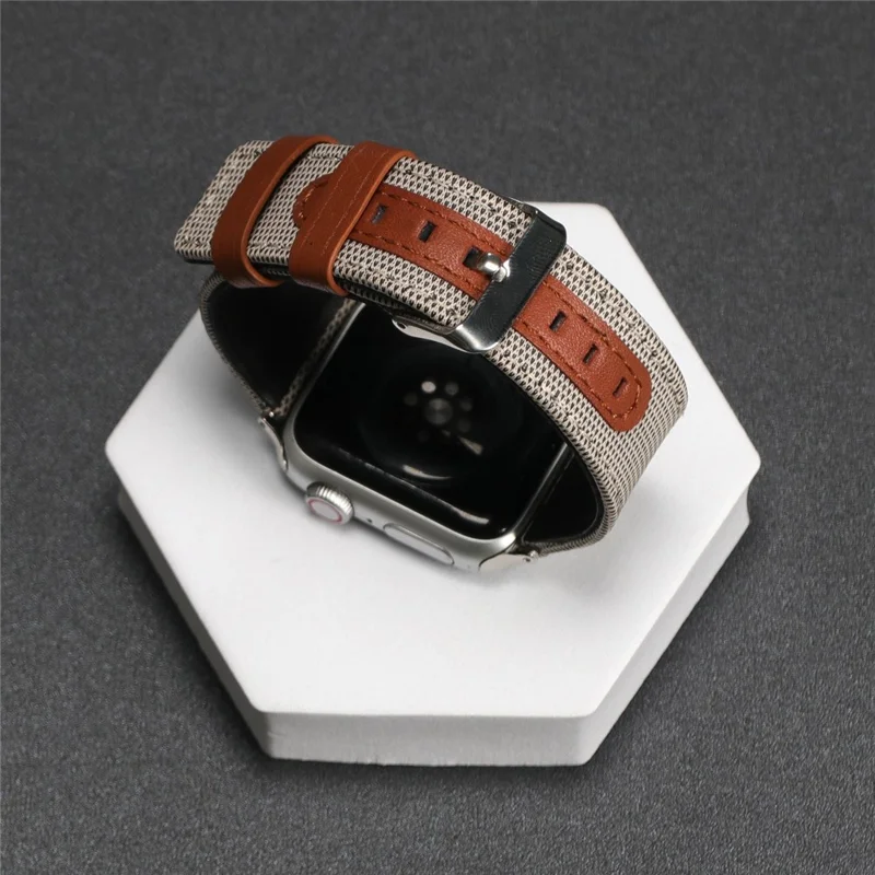 Watch Strap for Apple Watch Series 10 Ultra 9 8 7 SE 6 5 4 3 2 1 46mm 49mm 45mm 44mm 42mm Canvas + Genuine Cow Leather Band - Beige