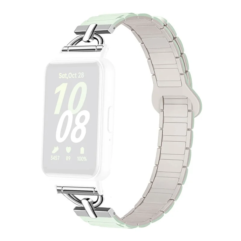 For Samsung Galaxy Fit3 Magnetic Watch Strap Silicone Wrist Band with D Ring Connector - Mint Green  /  Starlight