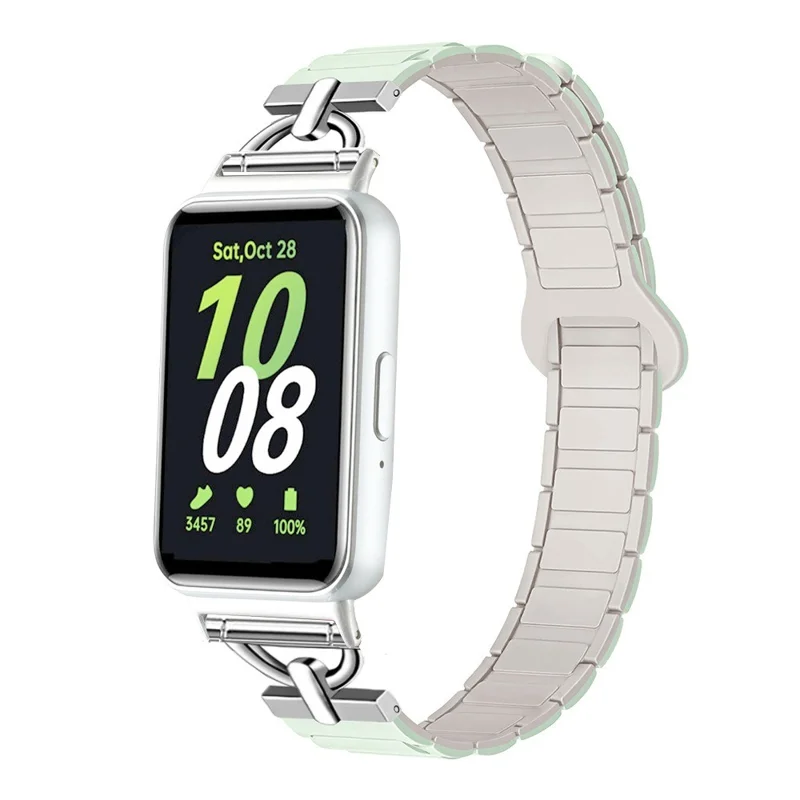 For Samsung Galaxy Fit3 Magnetic Watch Strap Silicone Wrist Band with D Ring Connector - Mint Green  /  Starlight