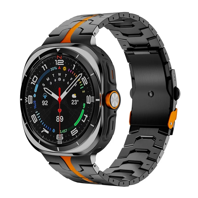 Per Samsung Galaxy Watch Ultra (2025) 47mm / Watch Ultra 47mm Cinturino in Acciaio Inossidabile con Fibbia Pieghevole - Nero / Arancione