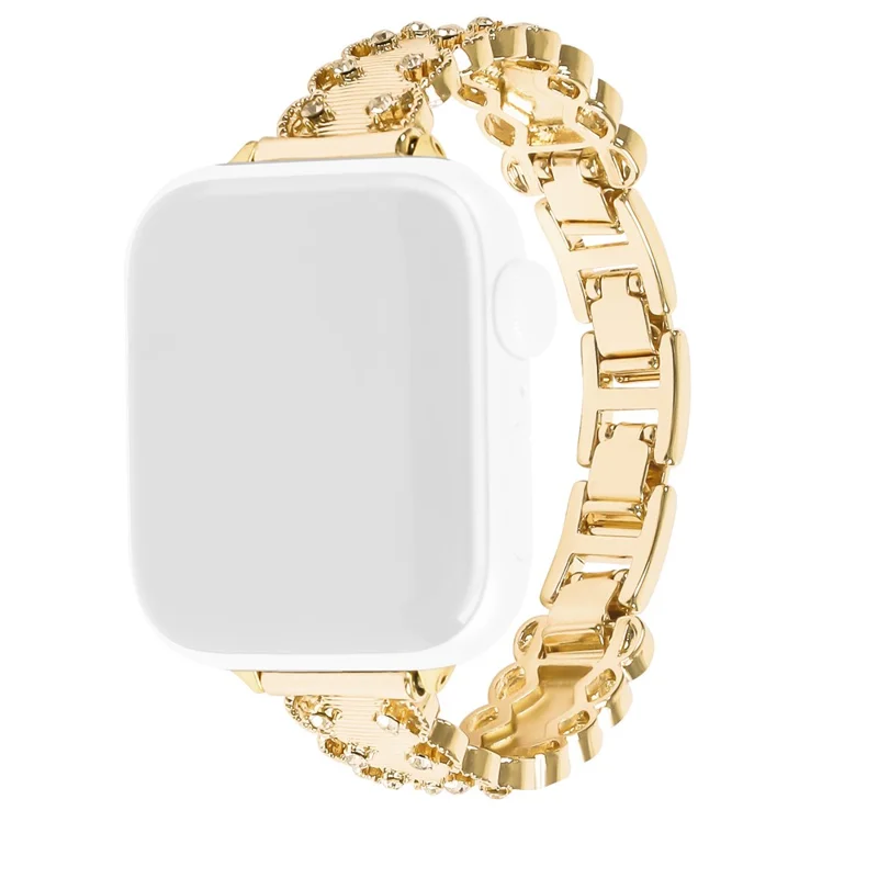 Lace Trim Watch Band for Apple Watch Series 10 9 8 7 SE 6 5 4 3 2 1 42mm 41mm 40mm 38mm Rhinestone Decor Alloy Strap - Gold