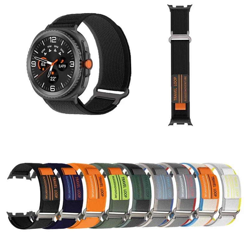 Nylon Strap for Samsung Galaxy Watch8 Classic 46mm / Watch8 44mm / 40mm Magic Tape Watch Band with Metal Buckle - Blue / Grey