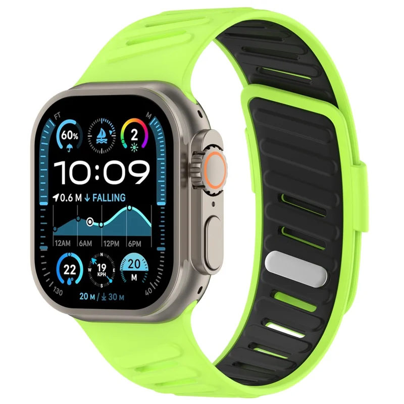 Silicone Watch Strap for Apple Watch Series 10 Ultra 9 8 7 SE 6 5 4 3 2 1 46mm 49mm 45mm 44mm 42mm Dual Color Wrist Band - Fluorescent Green / Black