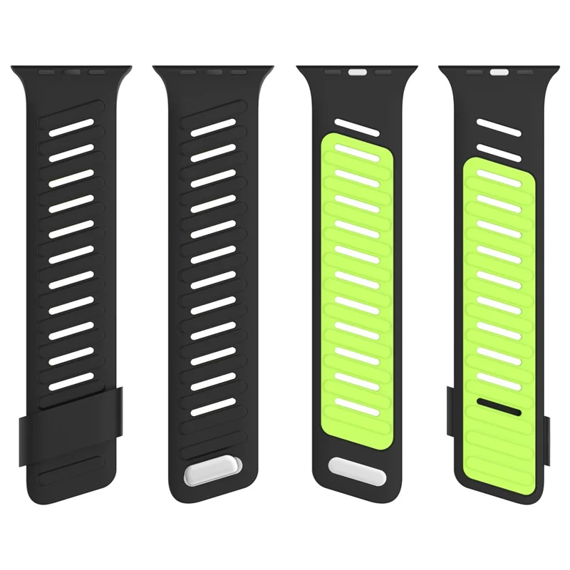 Silicone Watch Strap for Apple Watch Series 10 Ultra 9 8 7 SE 6 5 4 3 2 1 46mm 49mm 45mm 44mm 42mm Dual Color Wrist Band - Fluorescent Green / Black
