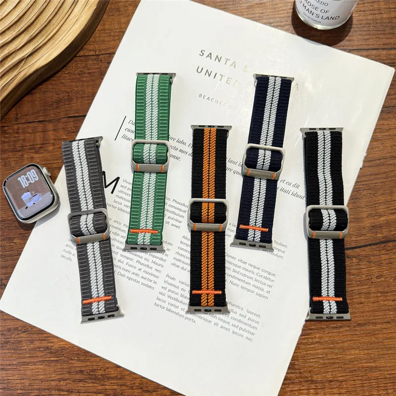 Correa Trenzada para Apple Watch Series 10 Ultra 9 8 7 SE 6 5 4 3 2 1 de 46mm 49mm 45mm 44mm 42mm - Banda de Reloj Elástica de Nailon Ajustable - Verde Ejército